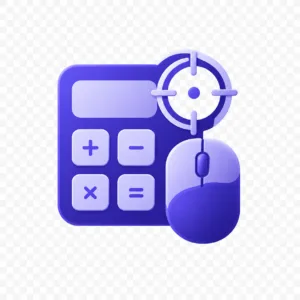 CS2 eDPI Calculator Purple calculator icon with a computer mouse and a target sight overlay in front of the keypad and display.