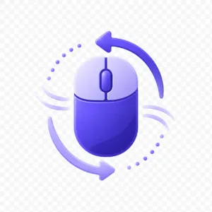 Mouse Sensitivity Converter Purple wireless computer mouse with circular arrows around it, indicating rotation or refresh action.